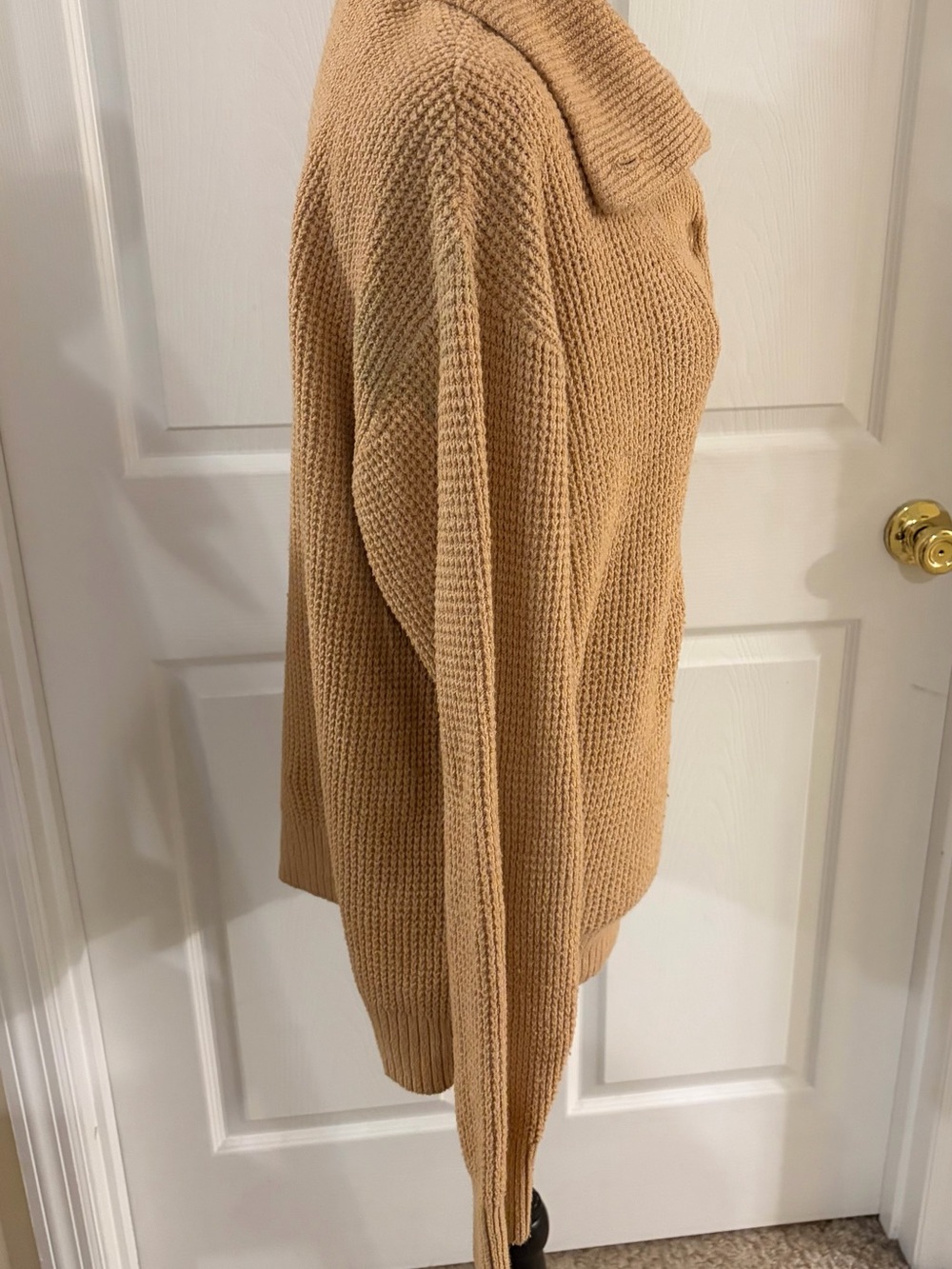 Aerie Oversized Waffle Knit Collared Sweater Beige Tan Cozy Lounge Size Small - Picture 5 of 10